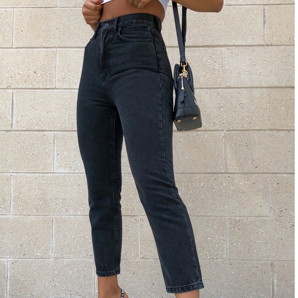 White Fox cropped black straight jeans